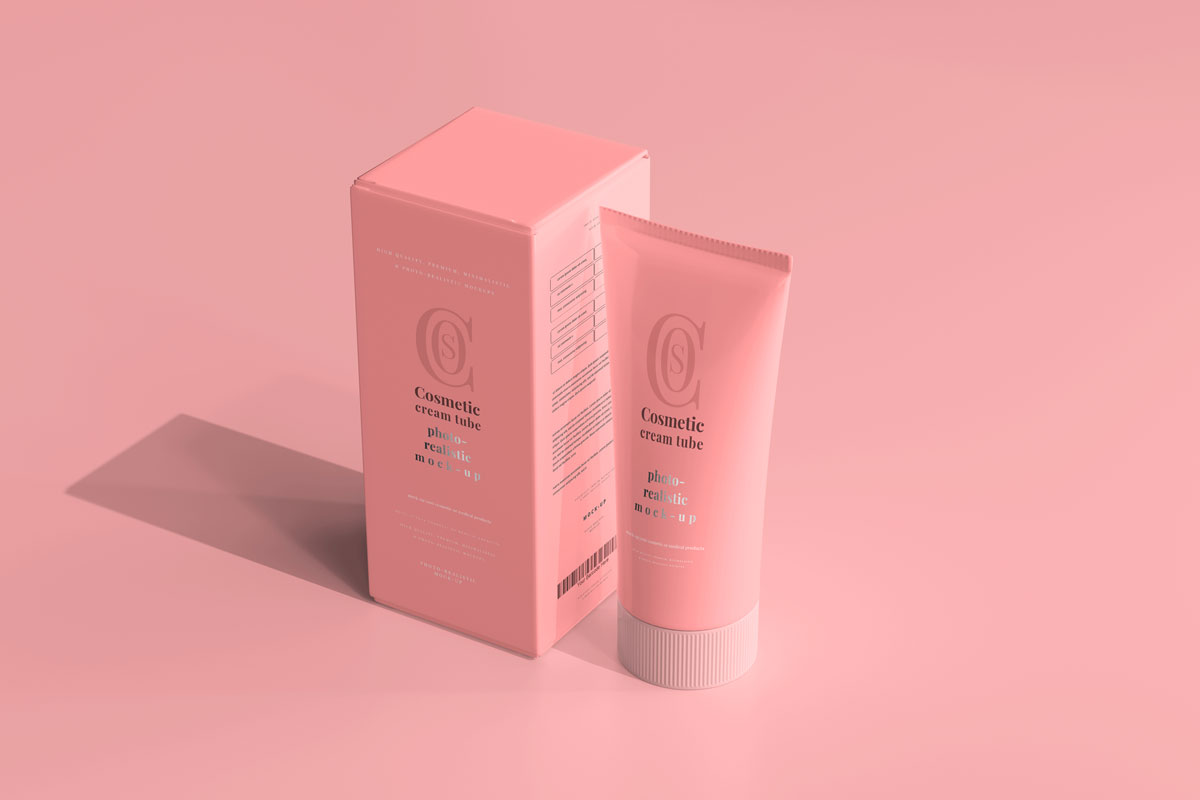 9款高端化妆品护手霜管包装盒设计贴图样机 Cosmetic Cream Tube With Box Mockup 2_img_2