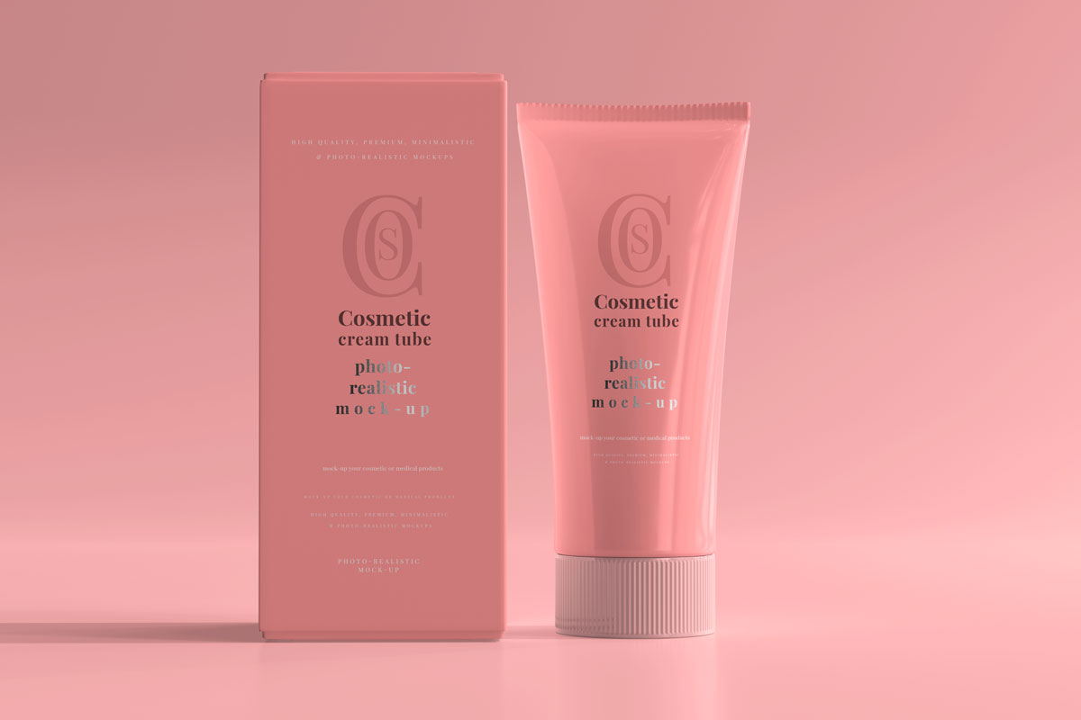 9款高端化妆品护手霜管包装盒设计贴图样机 Cosmetic Cream Tube With Box Mockup 2_img_2