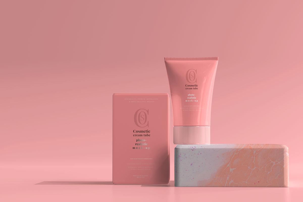 90款时尚化妆品奶油软管包装盒设计贴图样机模板 Cosmetic Cream Tube Mockup 2_img_2