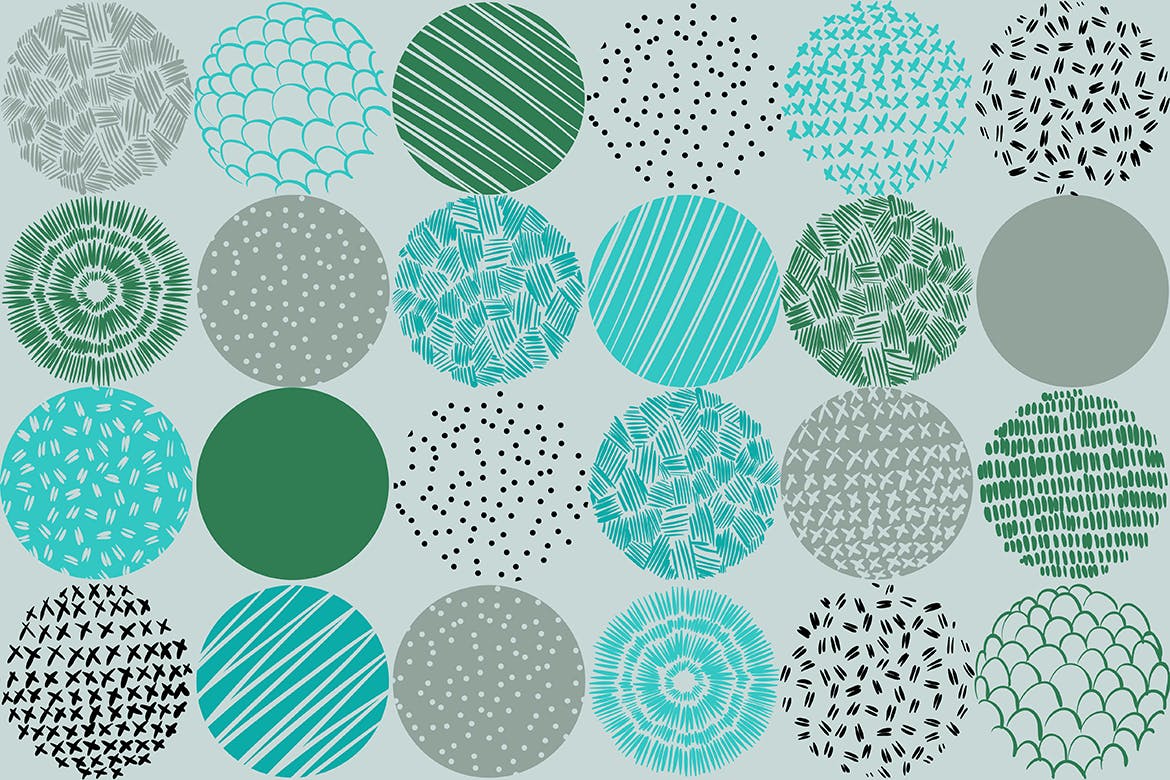 10款抽象孟菲斯艺术装饰纹理背景矢量设计素材 Round Decor Memphis Elements Seamless Patterns_img_2