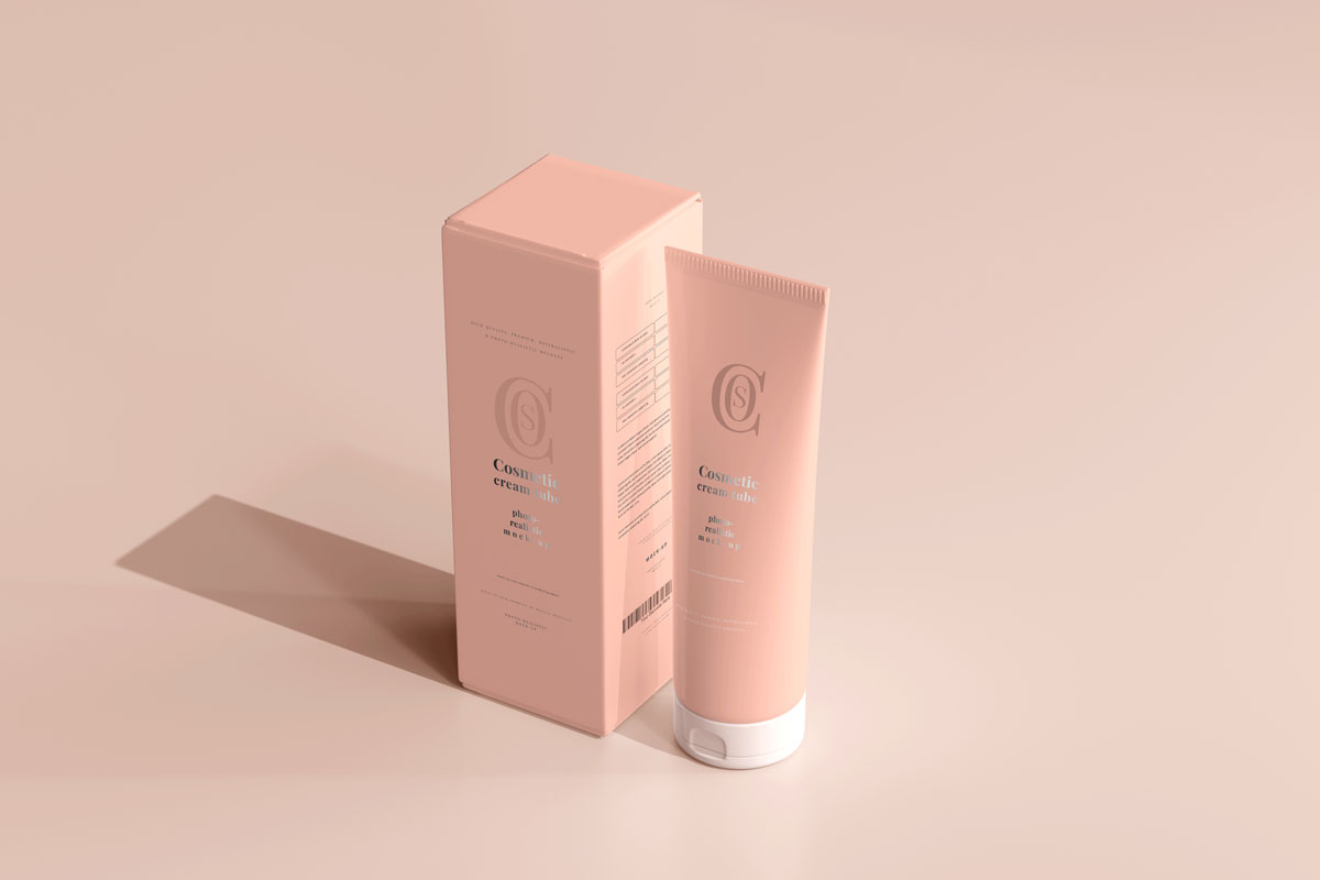 9款时尚化妆品护手霜奶油软管包装盒设计贴图样机模板 Cosmetic Cream Tube With Box Mockup 3_img_2