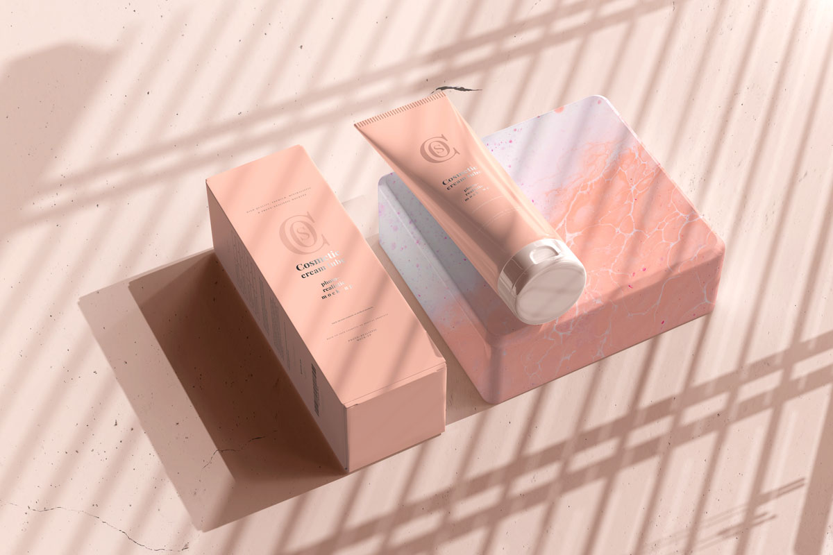 9款时尚化妆品护手霜奶油软管包装盒设计贴图样机模板 Cosmetic Cream Tube With Box Mockup 3_img_2