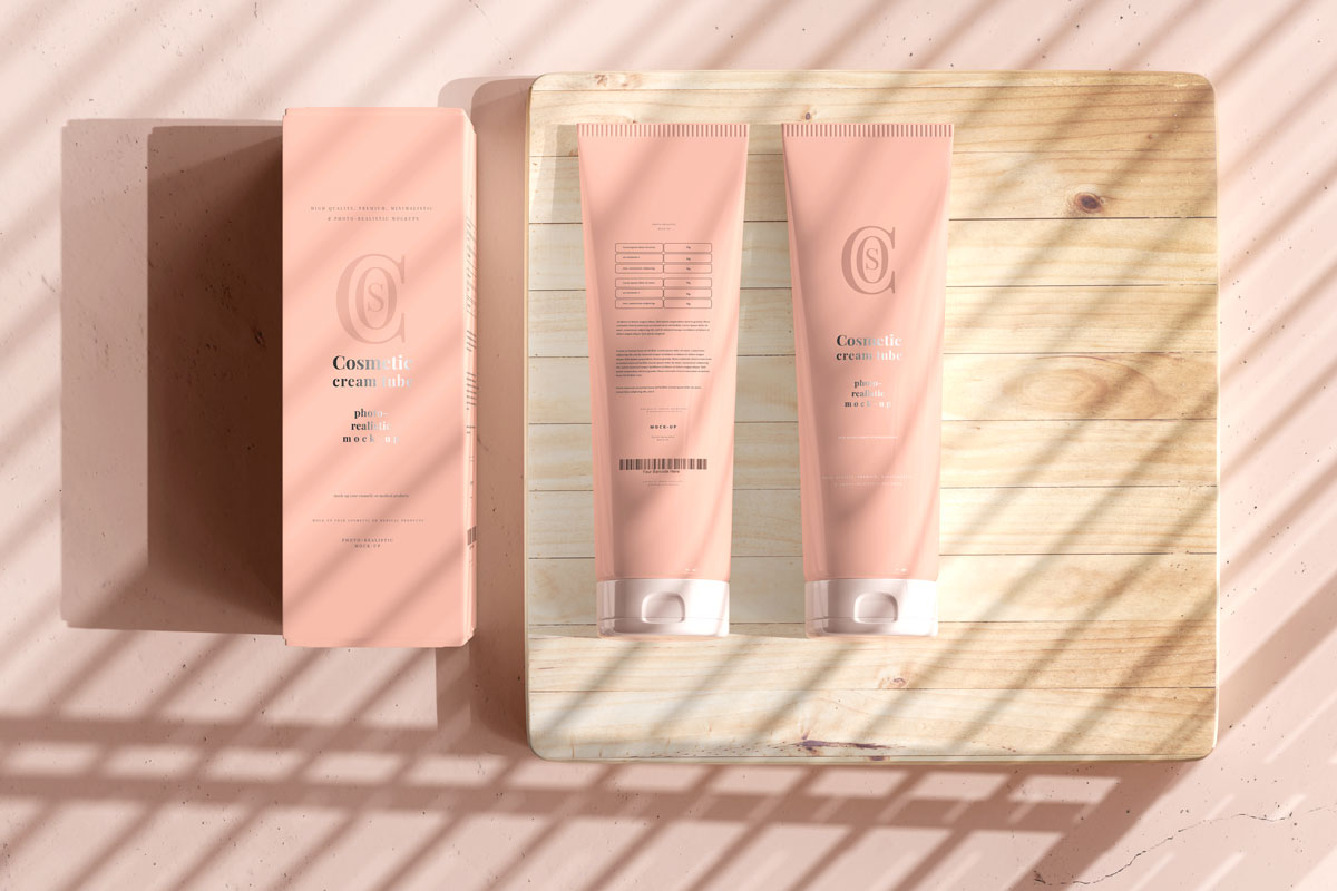 9款时尚化妆品护手霜奶油软管包装盒设计贴图样机模板 Cosmetic Cream Tube With Box Mockup 3_img_2