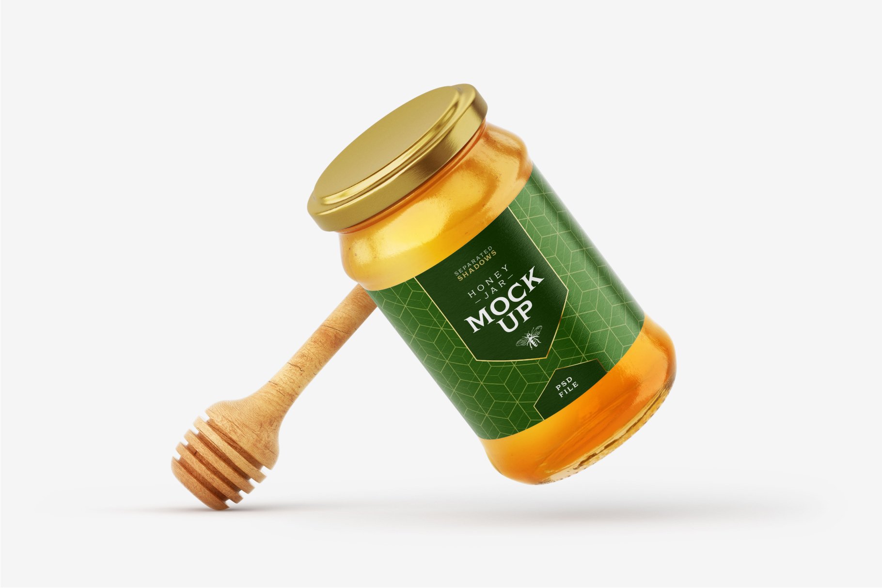 7款时尚蜂蜜包装玻璃罐标签设计贴图样机模板 Honey Jar Mockup Set With Dipper_img_2