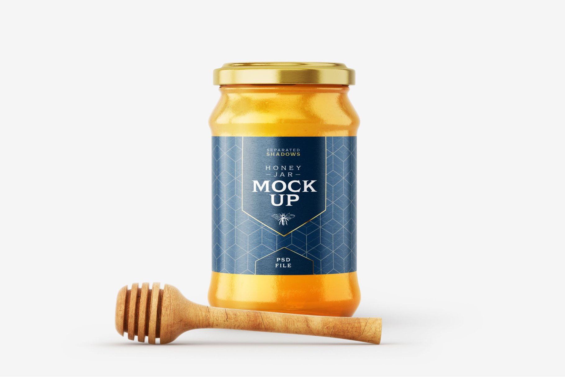 7款时尚蜂蜜包装玻璃罐标签设计贴图样机模板 Honey Jar Mockup Set With Dipper_img_2