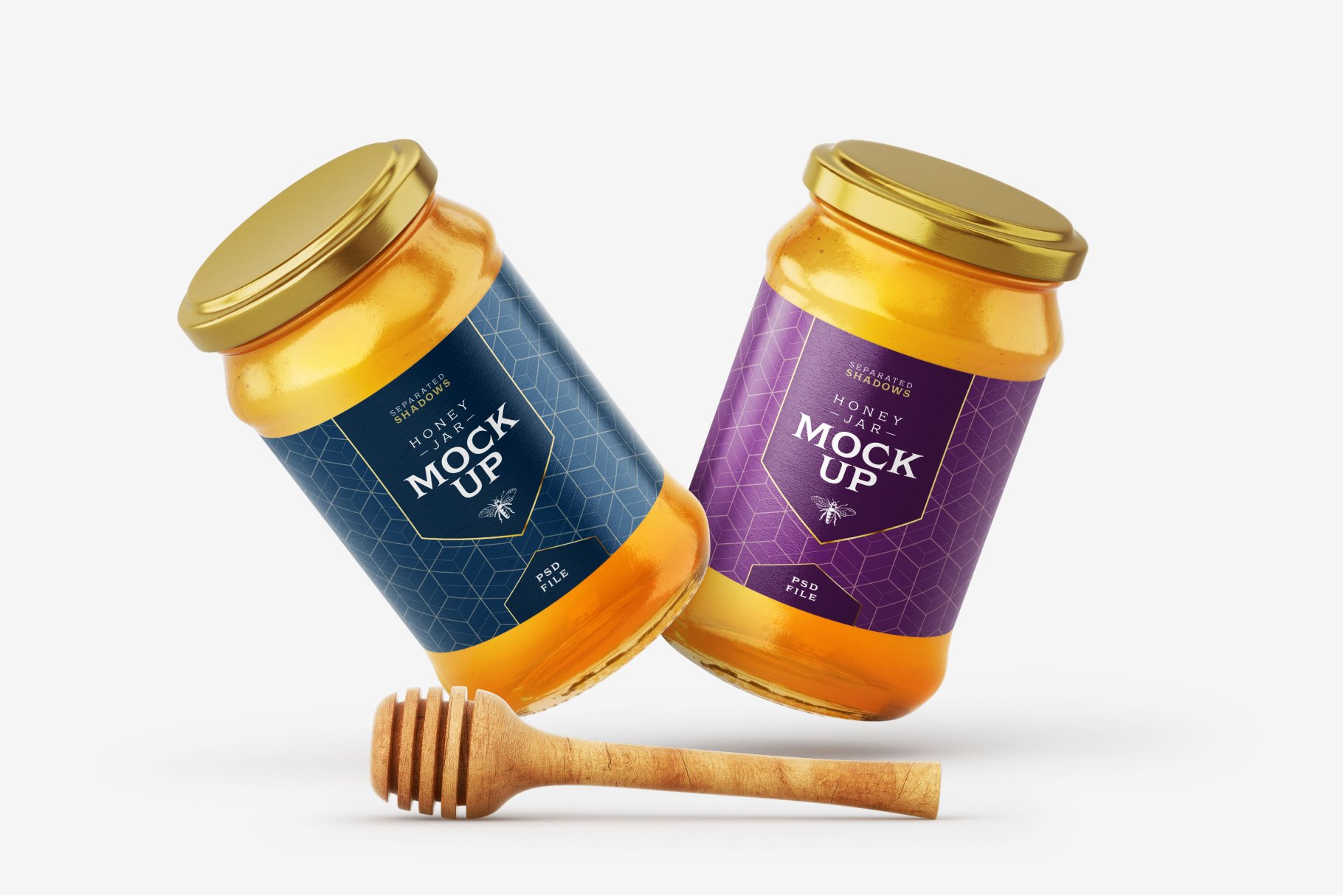 7款时尚蜂蜜包装玻璃罐标签设计贴图样机模板 Honey Jar Mockup Set With Dipper_img_2