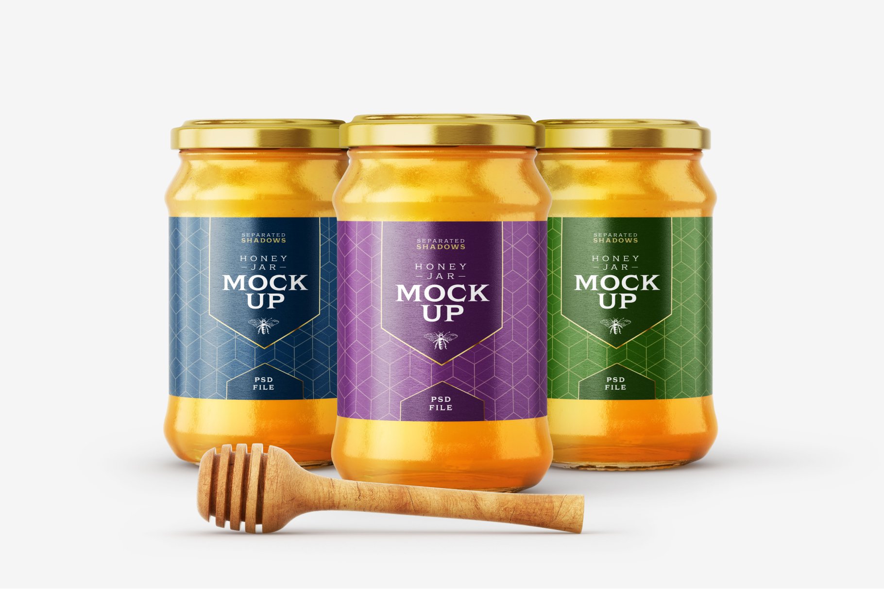 7款时尚蜂蜜包装玻璃罐标签设计贴图样机模板 Honey Jar Mockup Set With Dipper_img_2