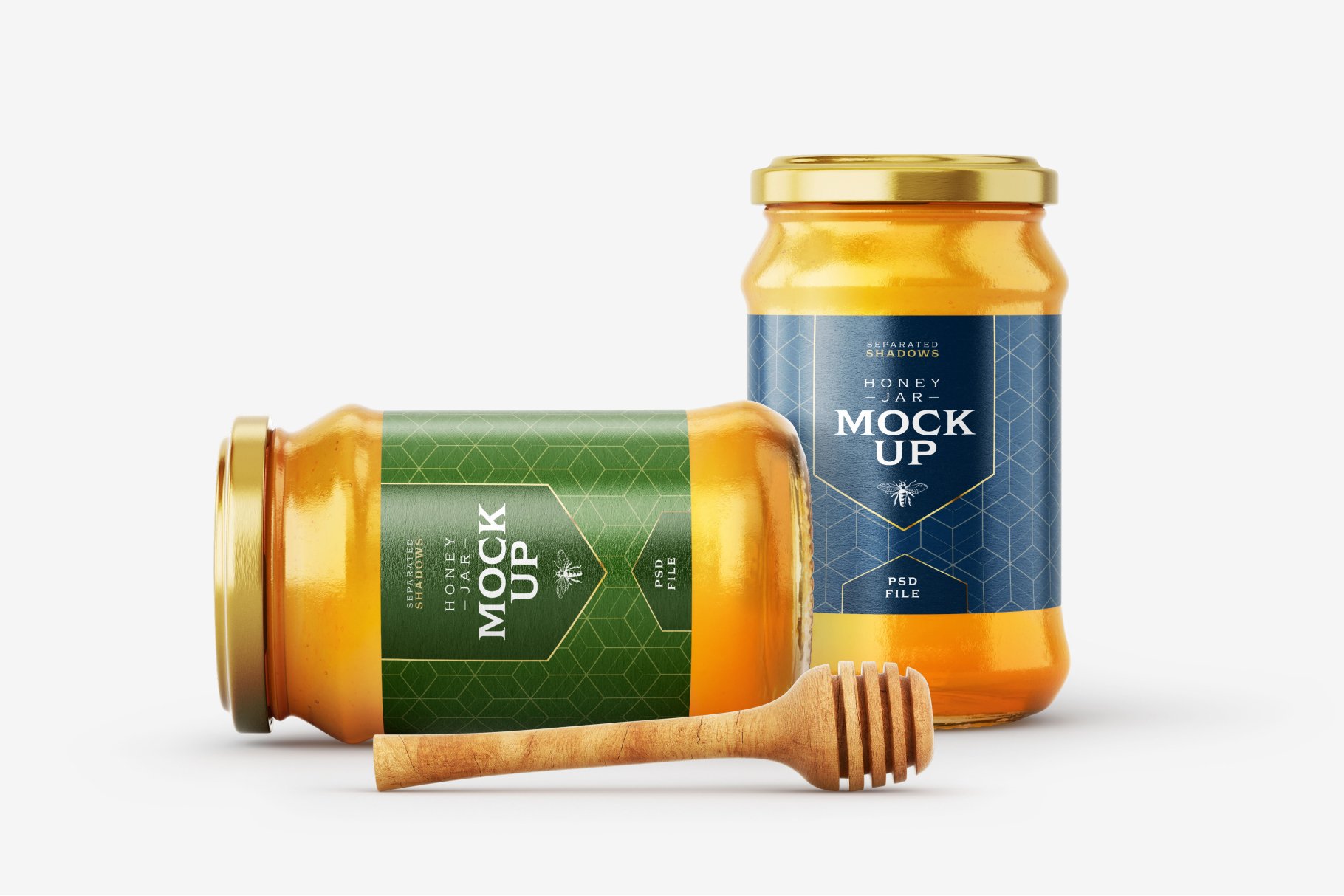 7款时尚蜂蜜包装玻璃罐标签设计贴图样机模板 Honey Jar Mockup Set With Dipper_img_2