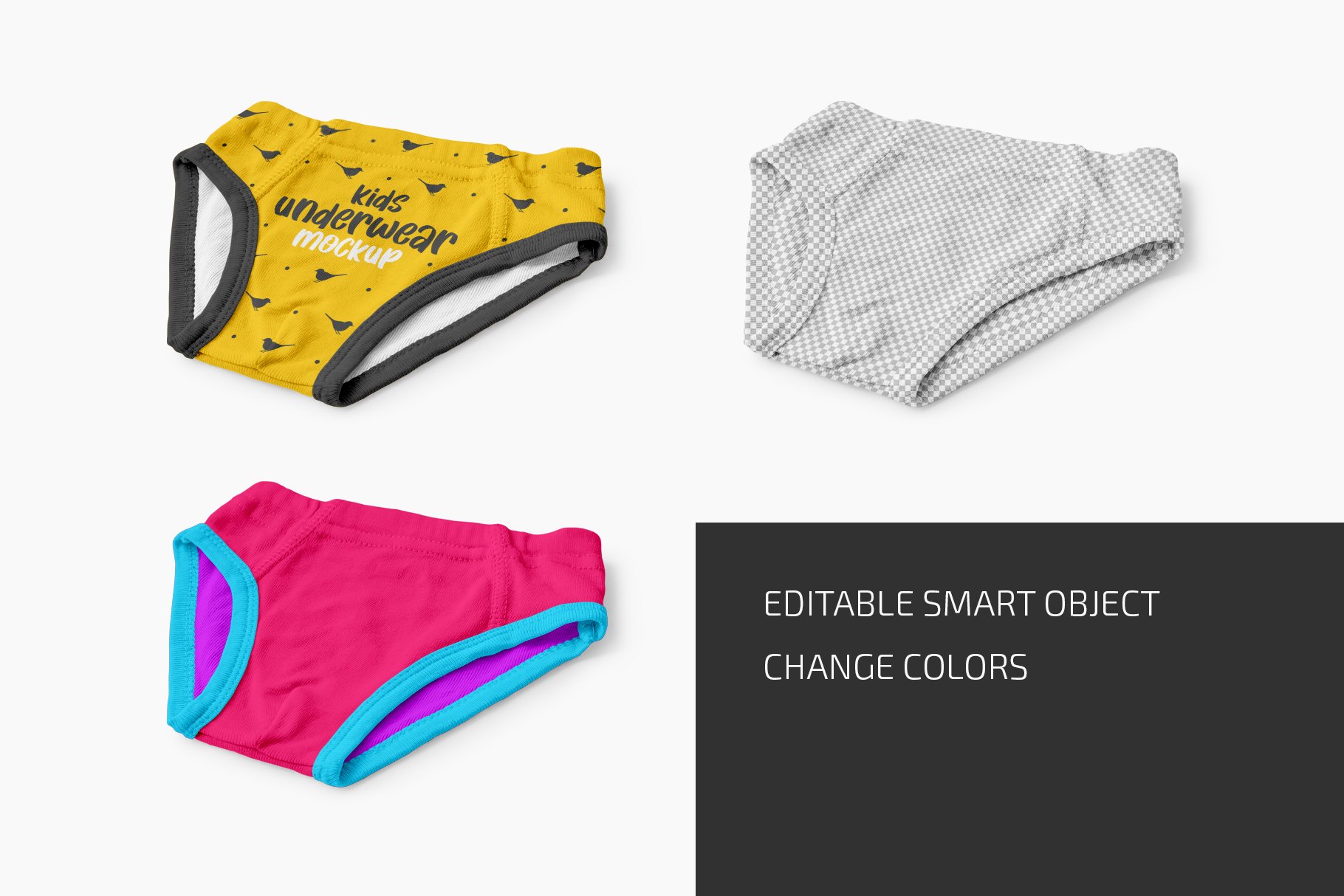 儿童三角内裤印花图案设计贴图样机 Kids Underwear Mockup Set_img_2