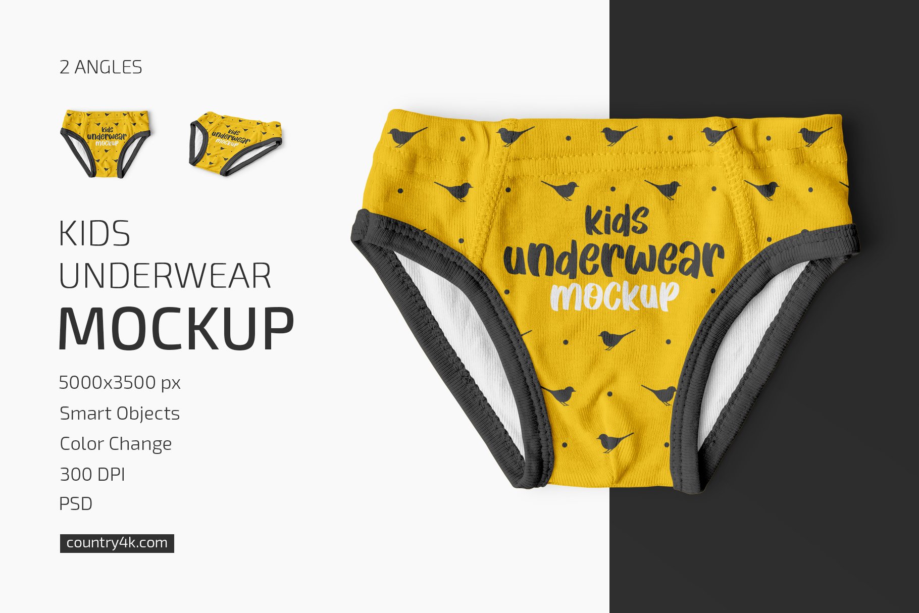 儿童三角内裤印花图案设计贴图样机 Kids Underwear Mockup Set_img_2