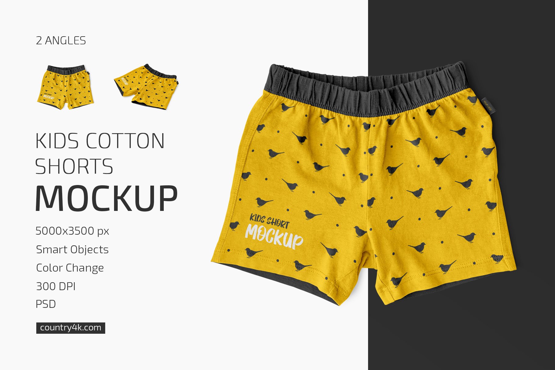 儿童棉短裤印花图案设计样机套装 Kids Cotton Shorts Mockup Set_img_2