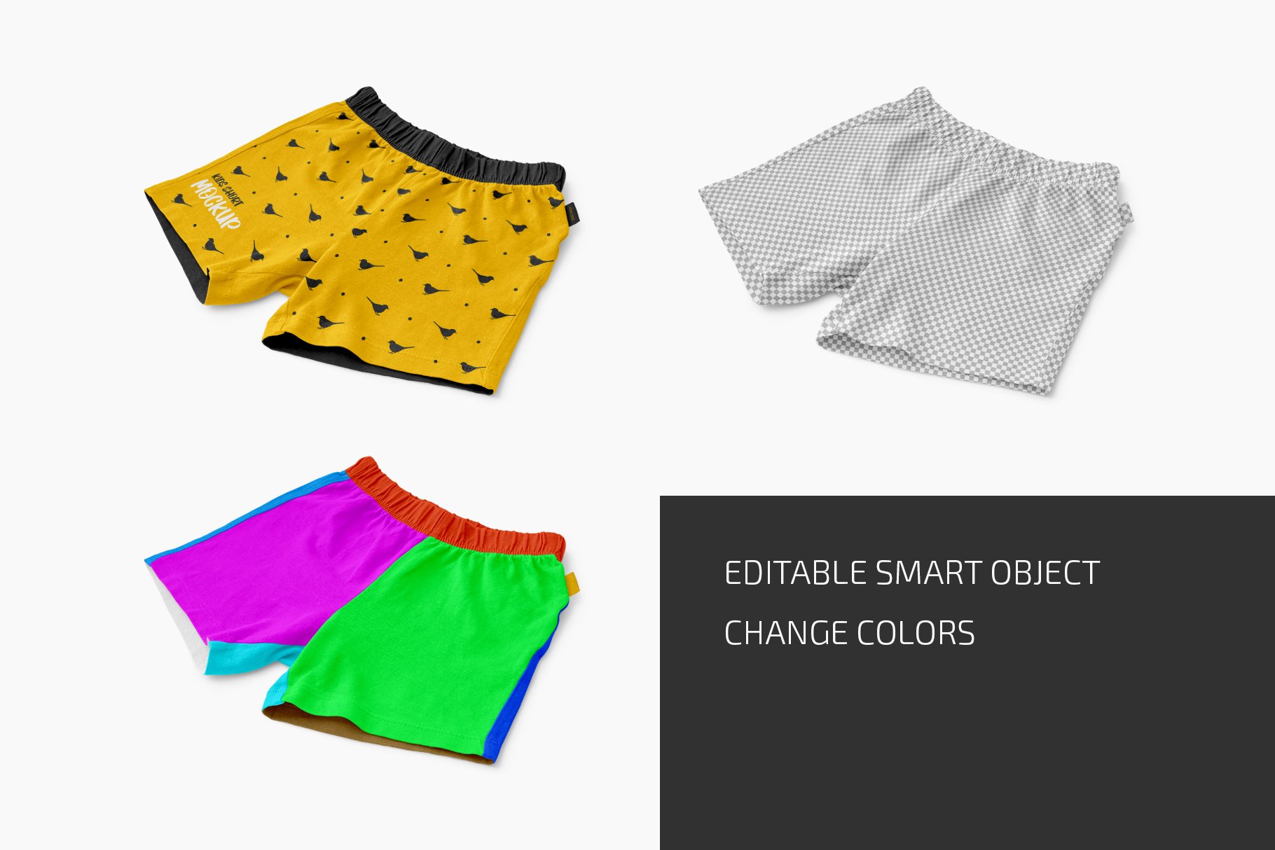 儿童棉短裤印花图案设计样机套装 Kids Cotton Shorts Mockup Set_img_2