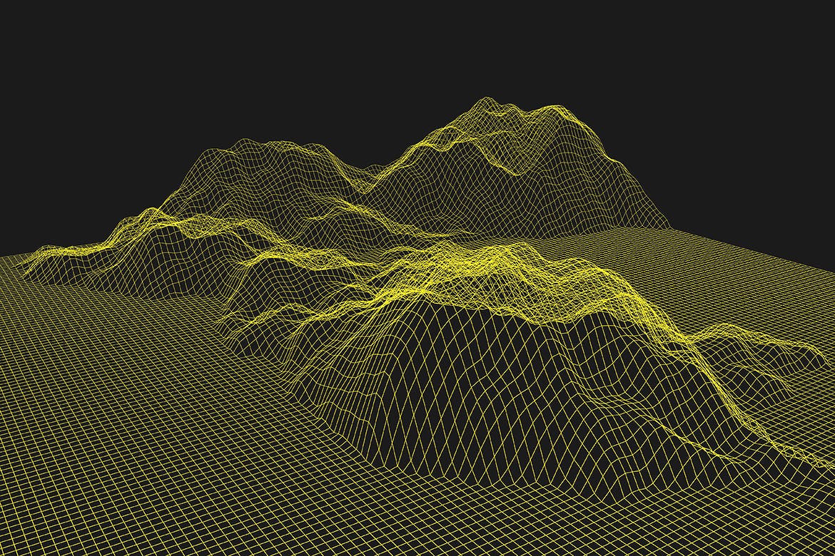 抽象山丘起伏网格纹理海报设计背景图片素材 Wireframe Landscape Mountains Backgrounds_img_2