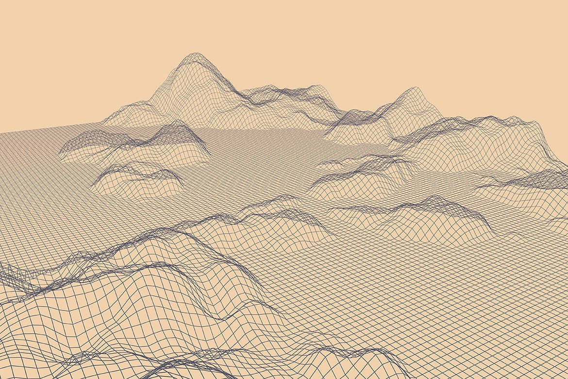 抽象山丘起伏网格纹理海报设计背景图片素材 Wireframe Landscape Mountains Backgrounds_img_2