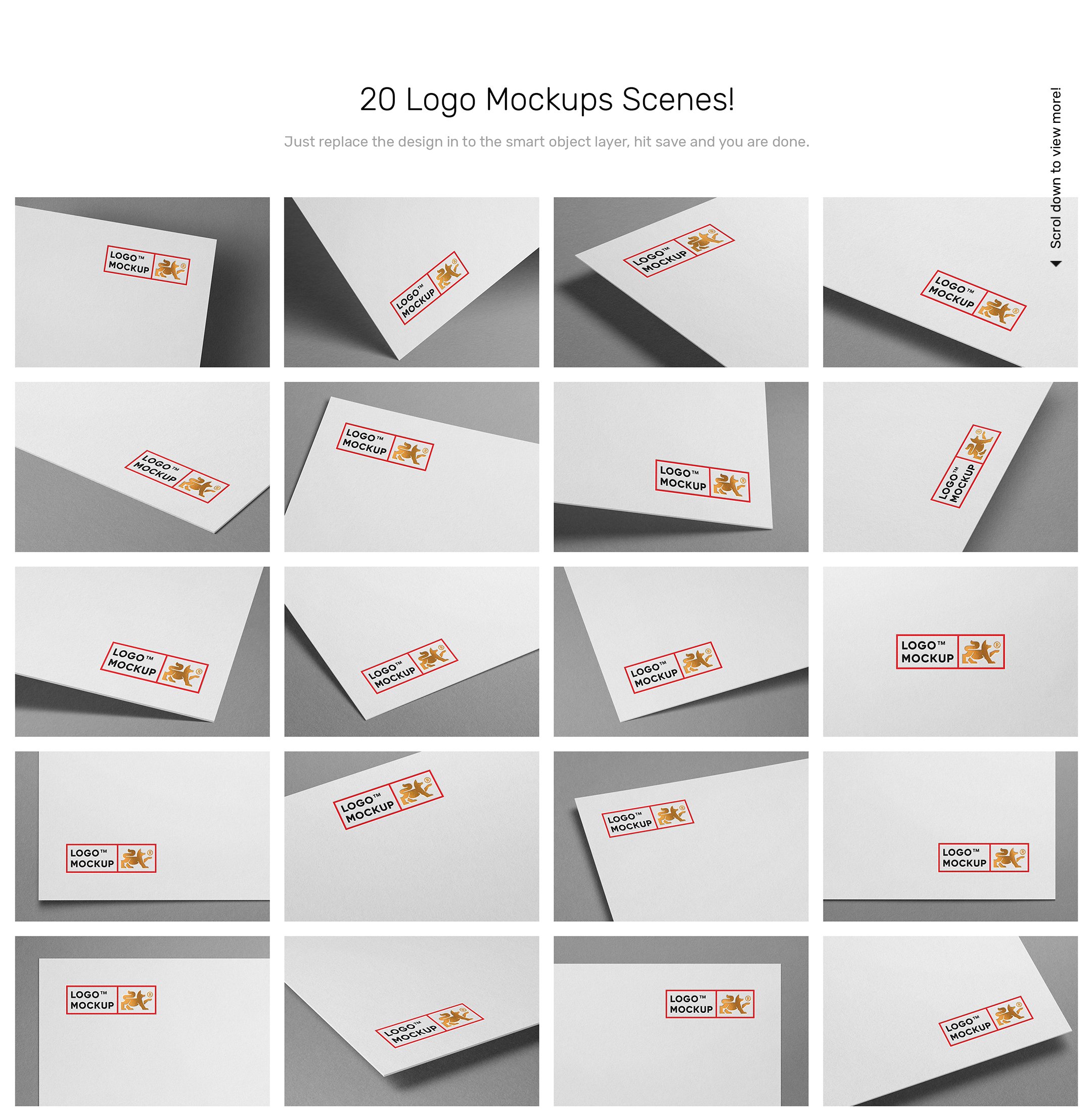 20款时尚优雅带阴影徽标Logo设计印刷品展示贴图样机模板 Logo Mockup Bundle - Paper Print_img_2