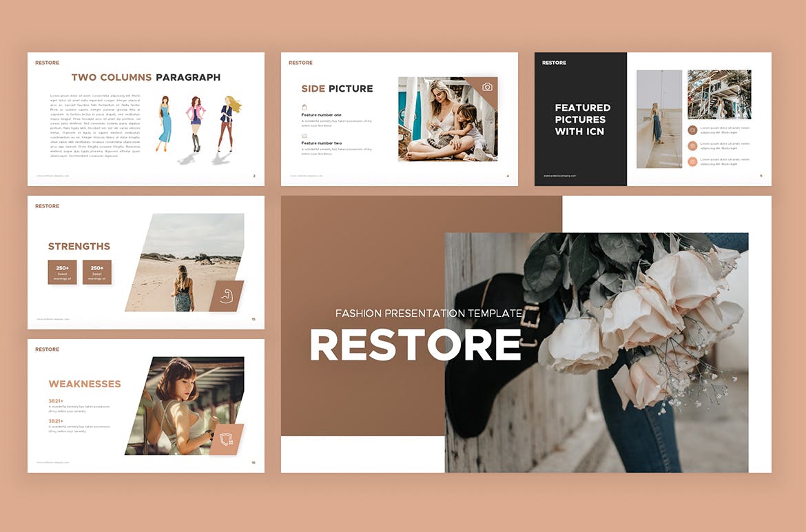 现代时尚女性服装作品集演示文稿设计模板 Restore Fashion Powerpoint Template_img_2