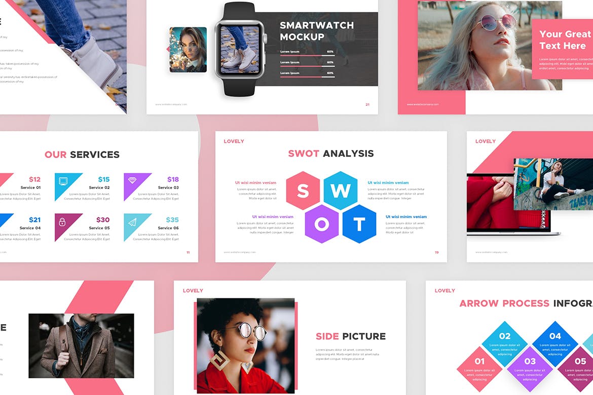 可爱时尚品牌摄影作品集图文排版设计ppt模板 Lovely Fashion Powerpoint Template_img_2