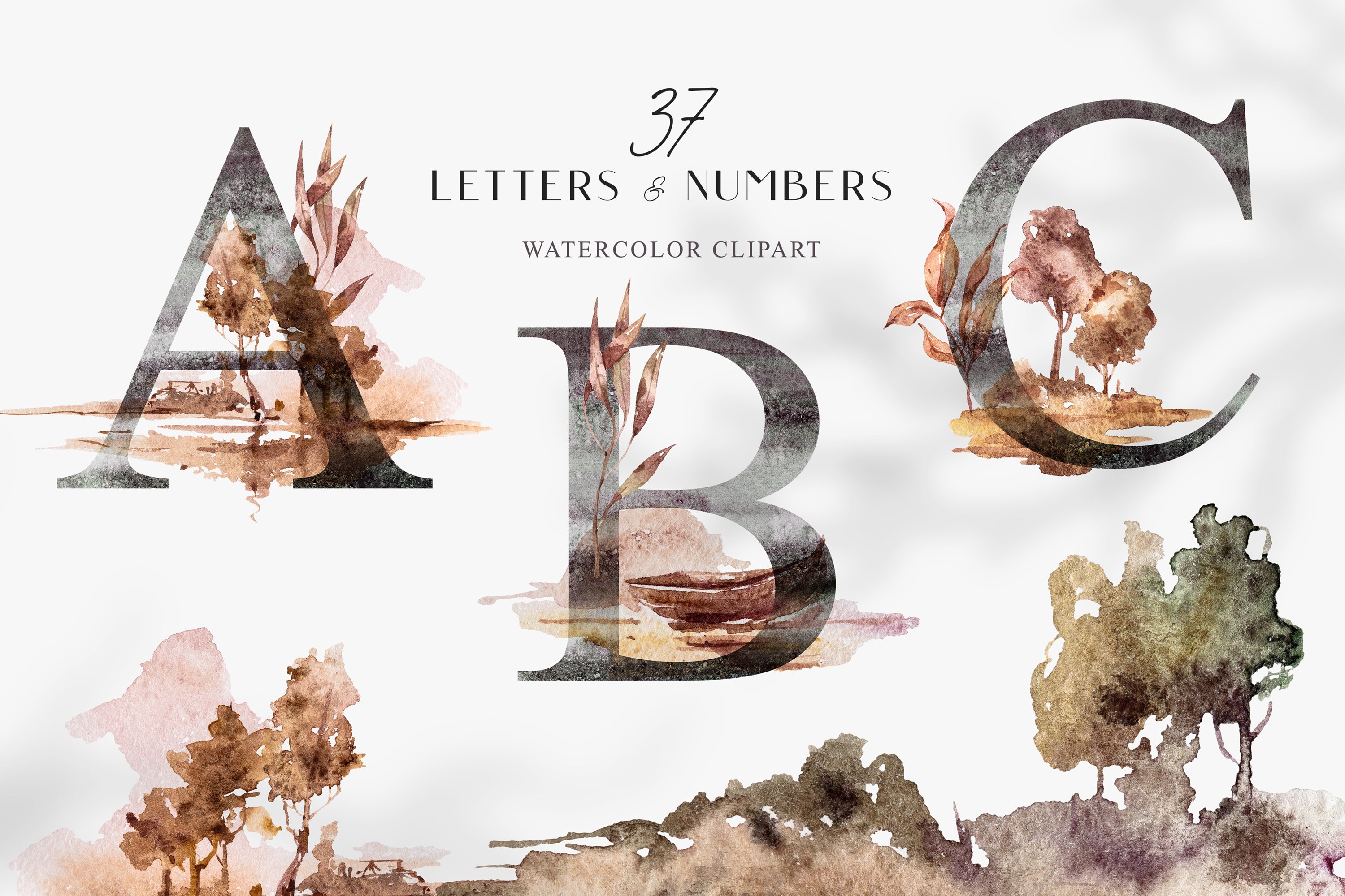 37个优雅奢华字母数字花卉手绘水彩画PNG免扣图片素材 Watercolor Floral Alphabet Clipart_img_2