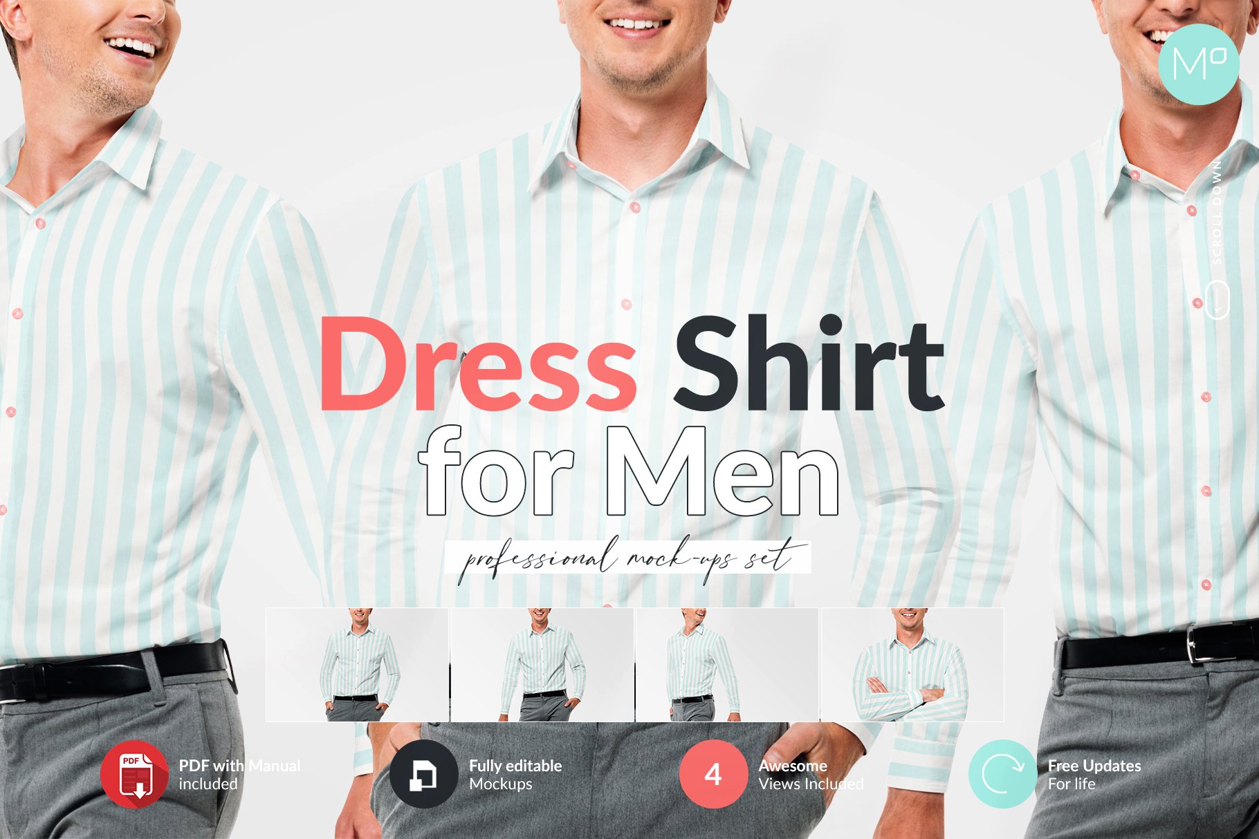 时尚男士T恤衬衫印花图案设计贴图样机合集 Dress Shirt for Men Mock-ups Set_img_2