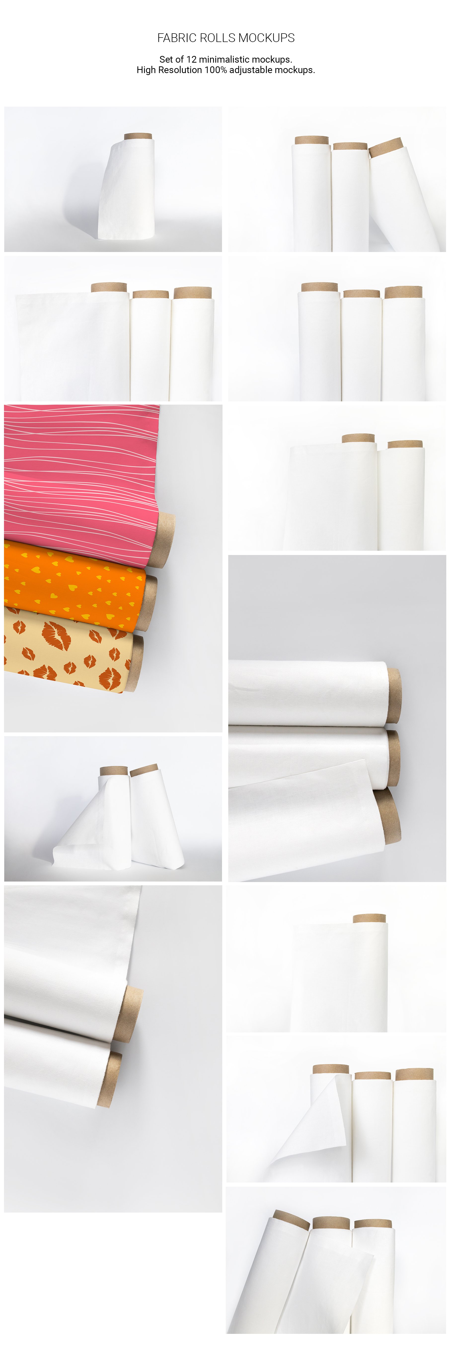 现代优雅纺织面料印花图案设计贴图样机模板 Fabric Rolls Mockup | Layered_img_2