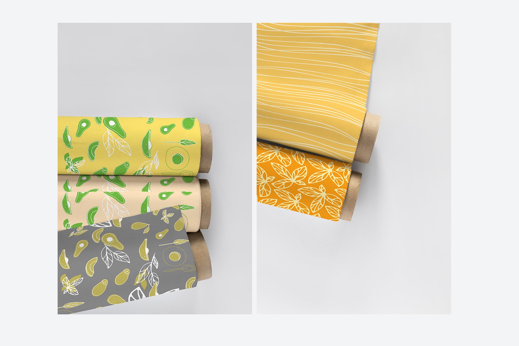 现代优雅纺织面料印花图案设计贴图样机模板 Fabric Rolls Mockup | Layered_img_2