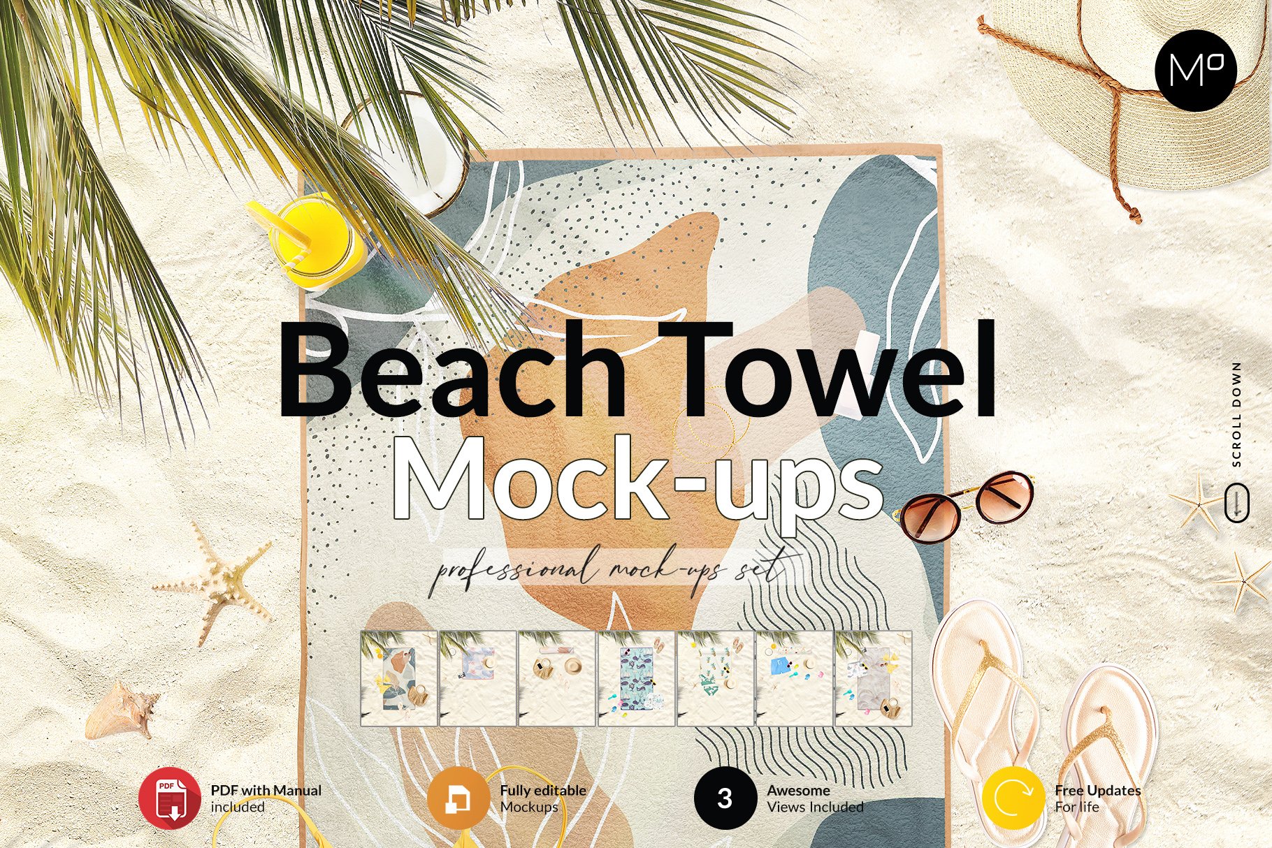 现代优雅沙滩毛巾印花图案设计贴图样机合集 Beach Towel Mock-ups Set_img_2