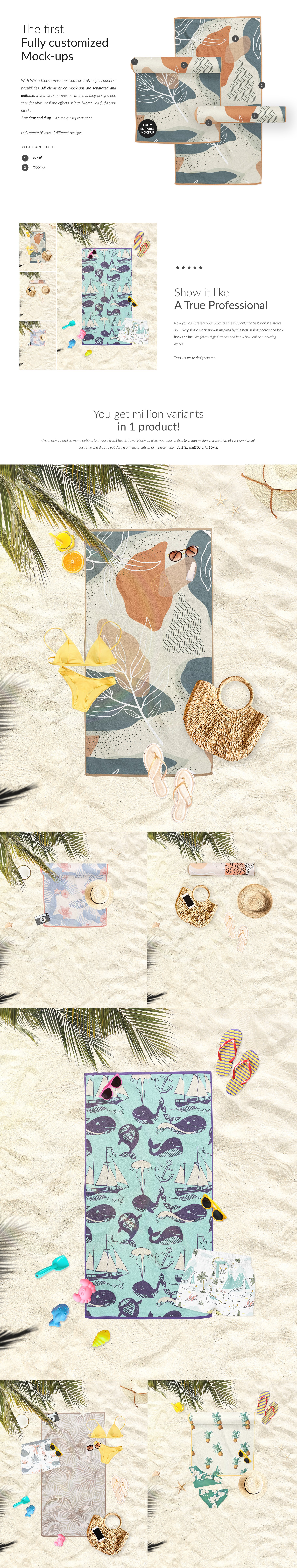 现代优雅沙滩毛巾印花图案设计贴图样机合集 Beach Towel Mock-ups Set_img_2