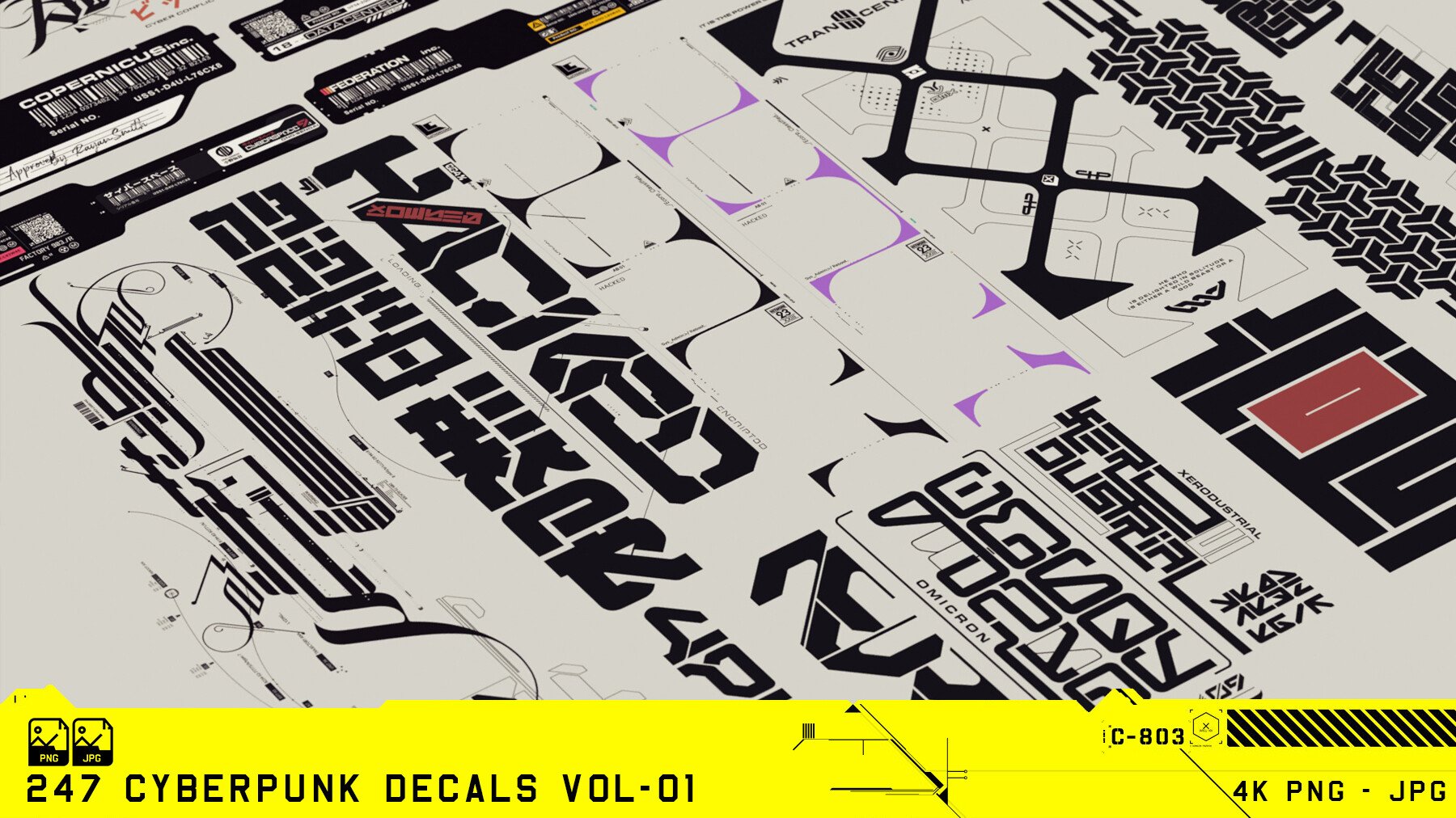 247款潮流赛博朋克HUD科幻信息图形徽标图标PNG免扣图片素材 247 Cyberpunk Decals Vol 01_img_2