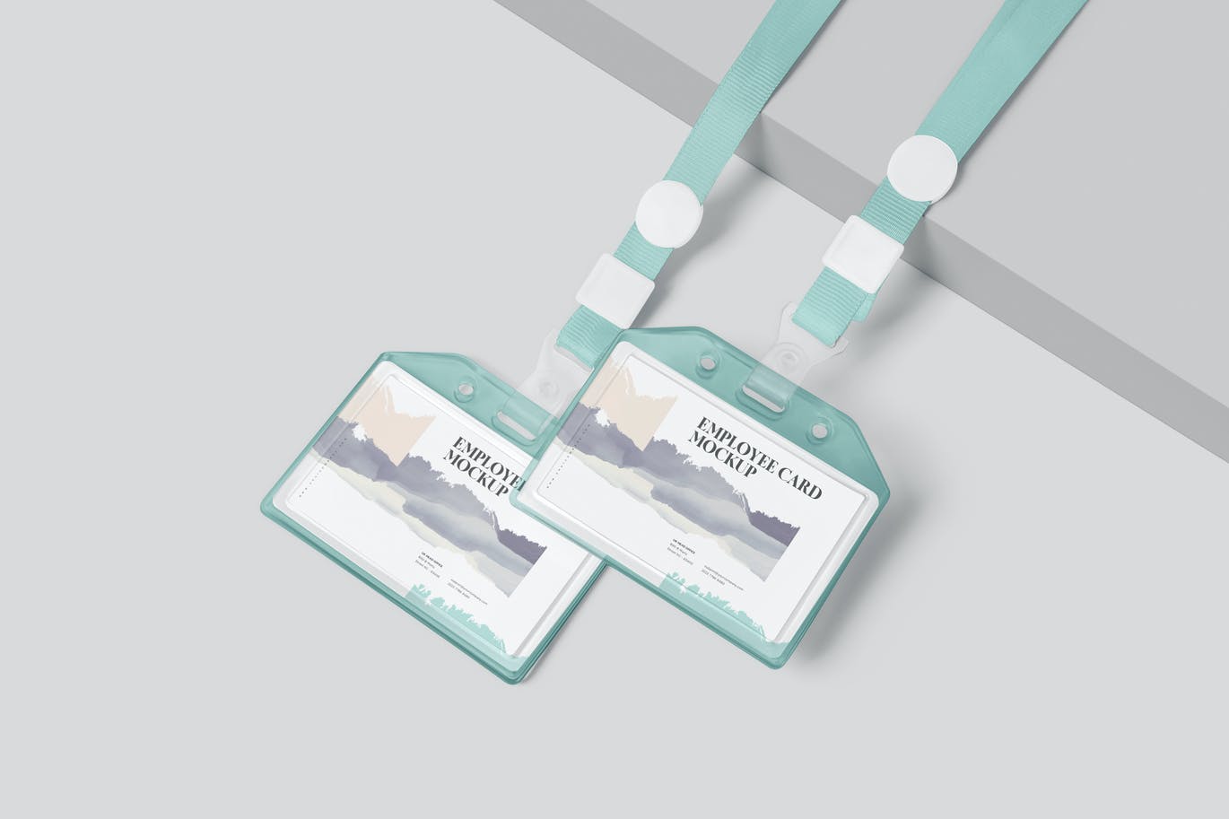 简约办公挂绳胸牌工牌设计贴图样机模板 Horizontal Employee Card Mockups_img_2