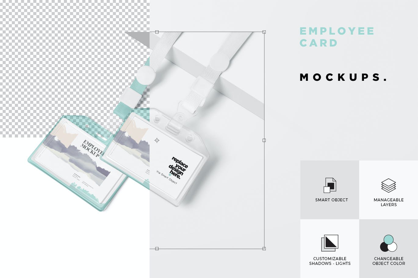 简约办公挂绳胸牌工牌设计贴图样机模板 Horizontal Employee Card Mockups_img_2