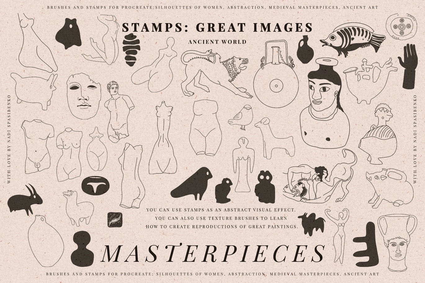 现代抽象人体花卉艺术绘画PS印章笔刷设计素材 Masterpieces Stamp_img_2