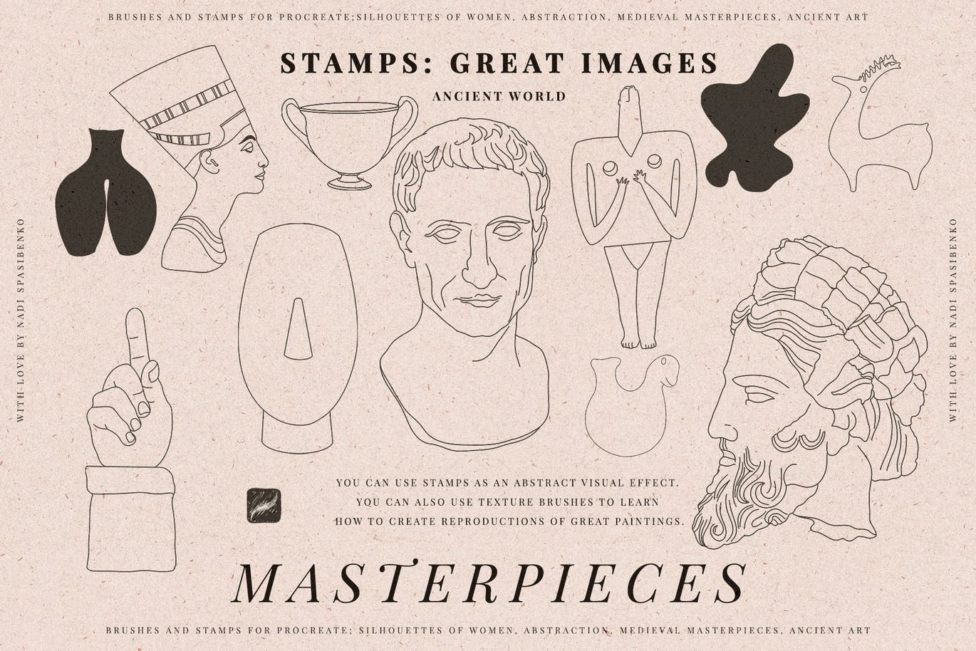 现代抽象人体花卉艺术绘画PS印章笔刷设计素材 Masterpieces Stamp_img_2