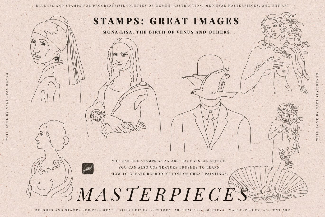 现代抽象人体花卉艺术绘画PS印章笔刷设计素材 Masterpieces Stamp_img_2