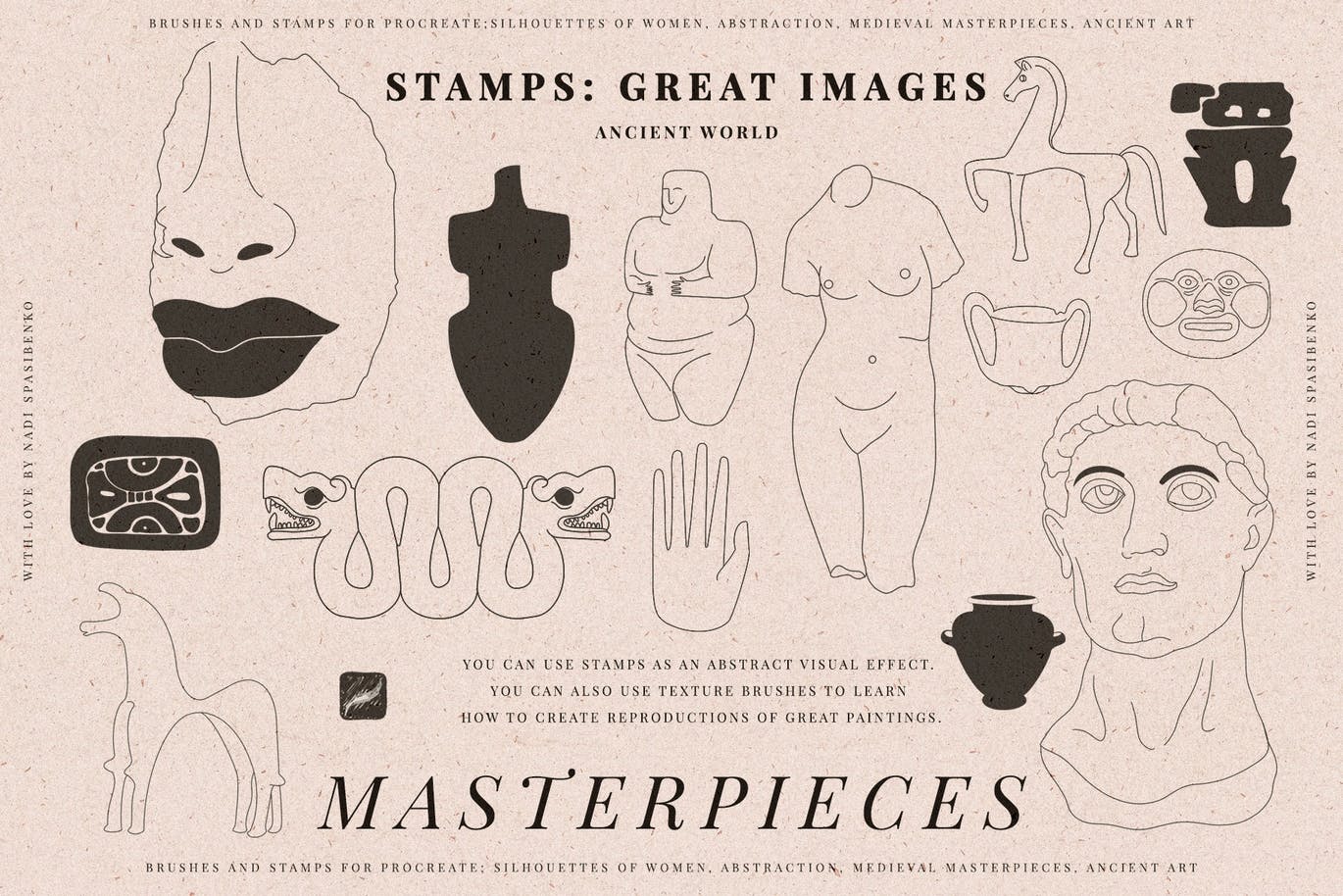 现代抽象人体花卉艺术绘画PS印章笔刷设计素材 Masterpieces Stamp_img_2