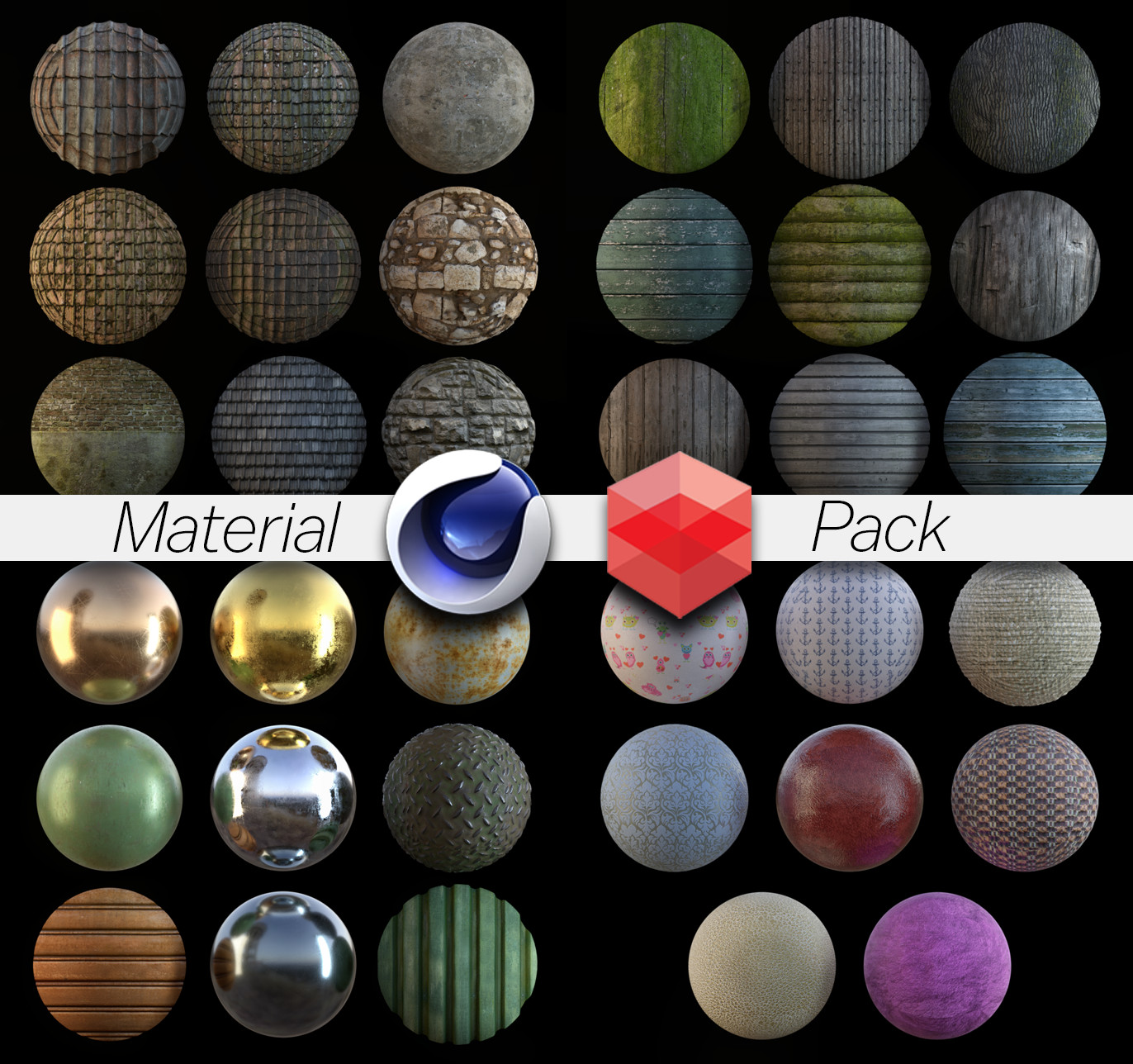 12种乡村墙面地面纹理C4D红移材质预设素材 Redshift Rustic Material Pack 99 (Cinema 4d Only)_img_2