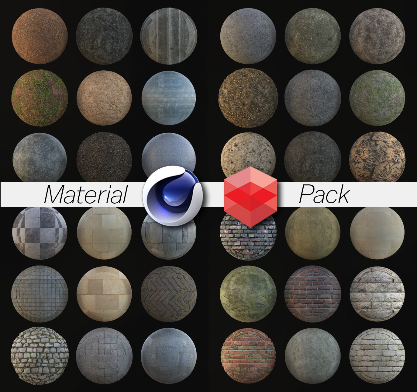 12种乡村墙面地面纹理C4D红移材质预设素材 Redshift Rustic Material Pack 99 (Cinema 4d Only)_img_2