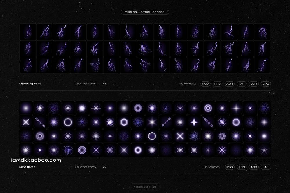 潮流酸性雷电闪电镜头光晕光斑创意海报设计背景图片素材套装 Lightning Bolts & Lens Flares Bundle_img_2