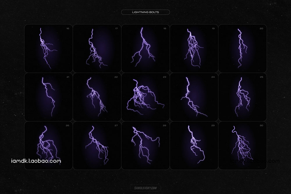 潮流酸性雷电闪电镜头光晕光斑创意海报设计背景图片素材套装 Lightning Bolts & Lens Flares Bundle_img_2