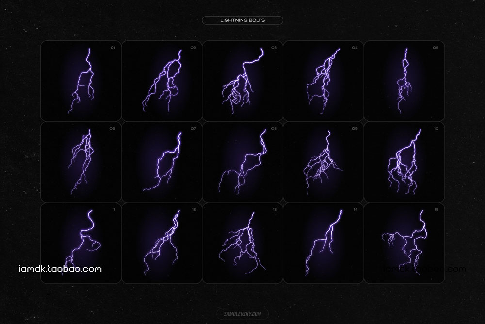 潮流酸性雷电闪电镜头光晕光斑创意海报设计背景图片素材套装 Lightning Bolts & Lens Flares Bundle_img_2