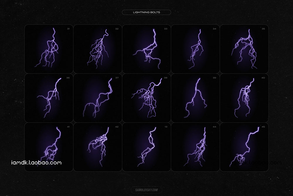 潮流酸性雷电闪电镜头光晕光斑创意海报设计背景图片素材套装 Lightning Bolts & Lens Flares Bundle_img_2