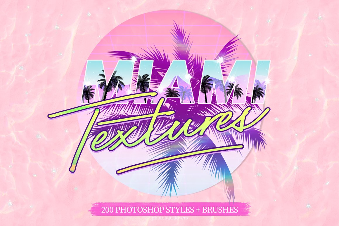 潮流霓虹蒸汽波赛博朋克风样式笔刷PS设计素材套装 Miami Print Aesthetic PS Styles_img_1