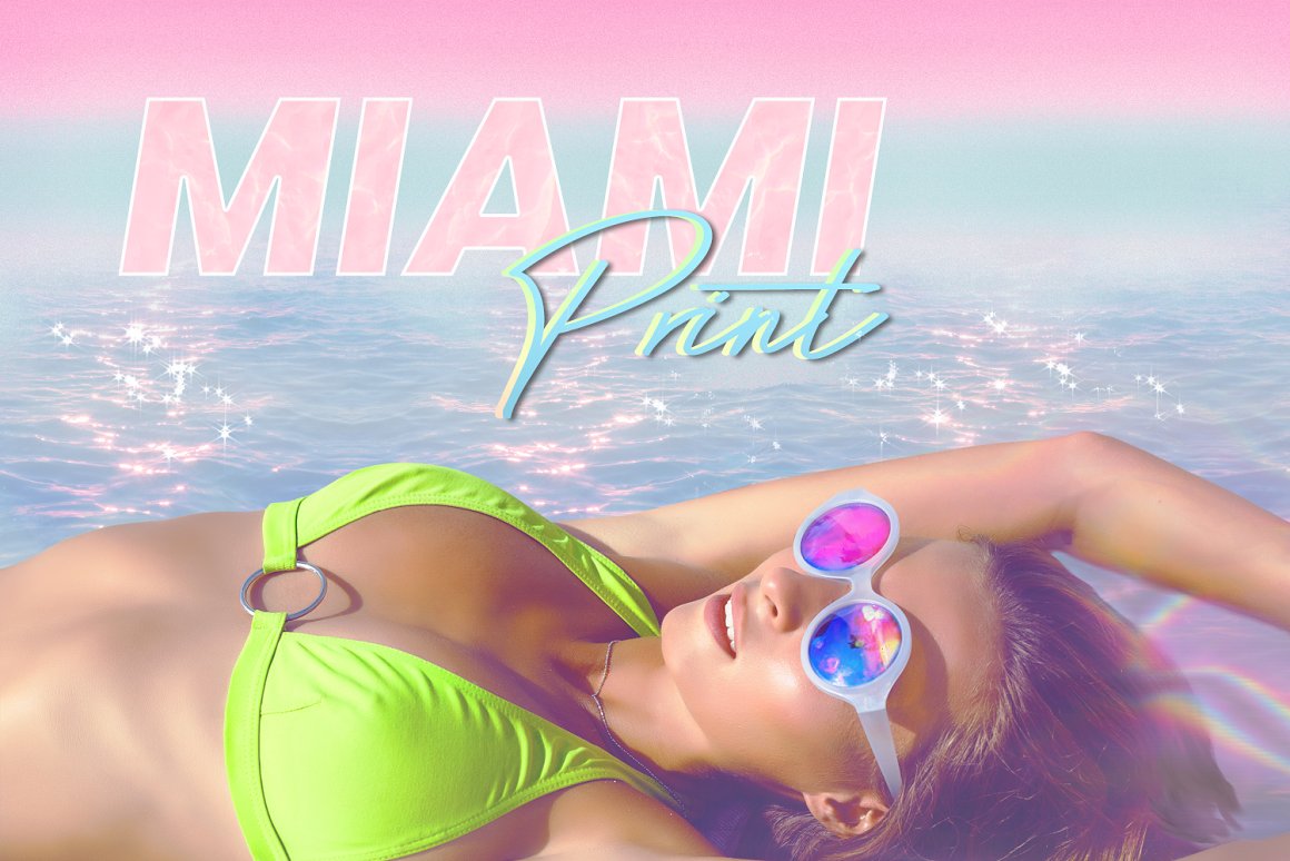 潮流霓虹蒸汽波赛博朋克风样式笔刷PS设计素材套装 Miami Print Aesthetic PS Styles_img_1