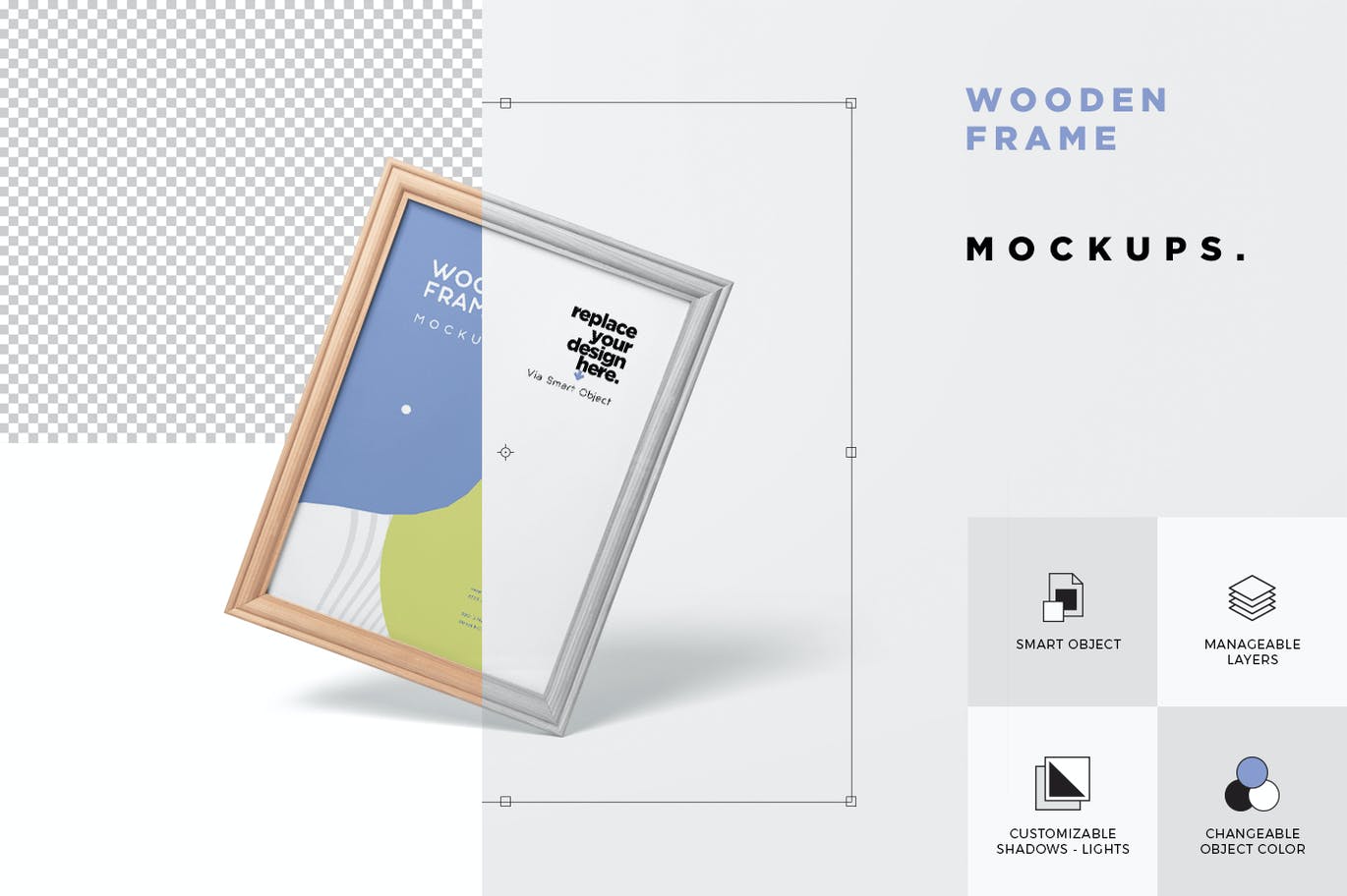 A3木制相框艺术品相片展示贴图样机模板 A3 Wooden Picture Frame Mockups_img_2