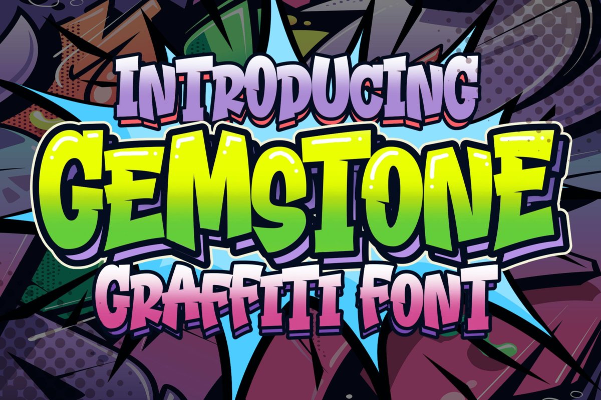 涂鸦风格海报漫画嘻哈音乐设计无衬线英文字体素材 Gemstone Graffiti Font_img_2