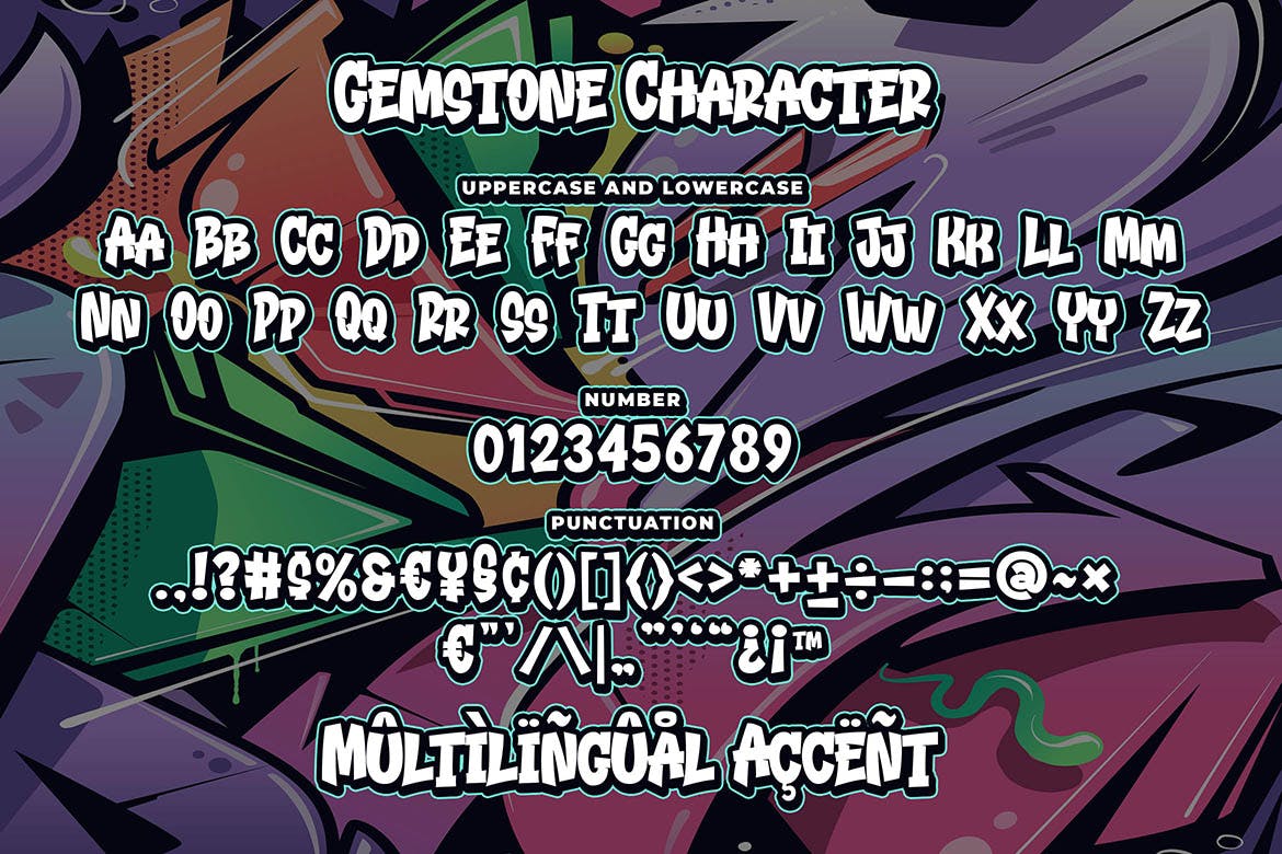 涂鸦风格海报漫画嘻哈音乐设计无衬线英文字体素材 Gemstone Graffiti Font_img_2