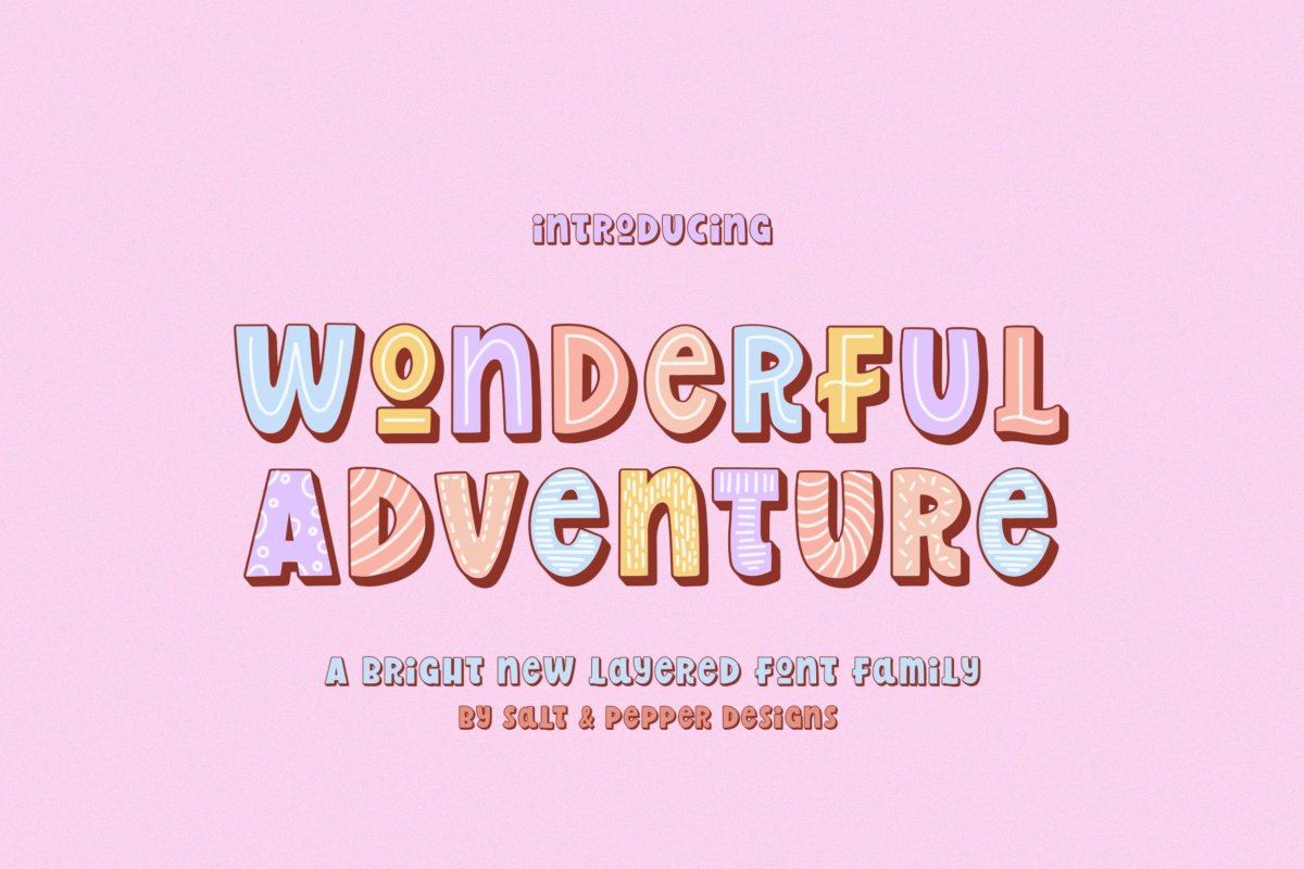 可爱风杂志海报徽标logo设计无衬线英文字体素材 Wonderful Adventure Font Family_img_2