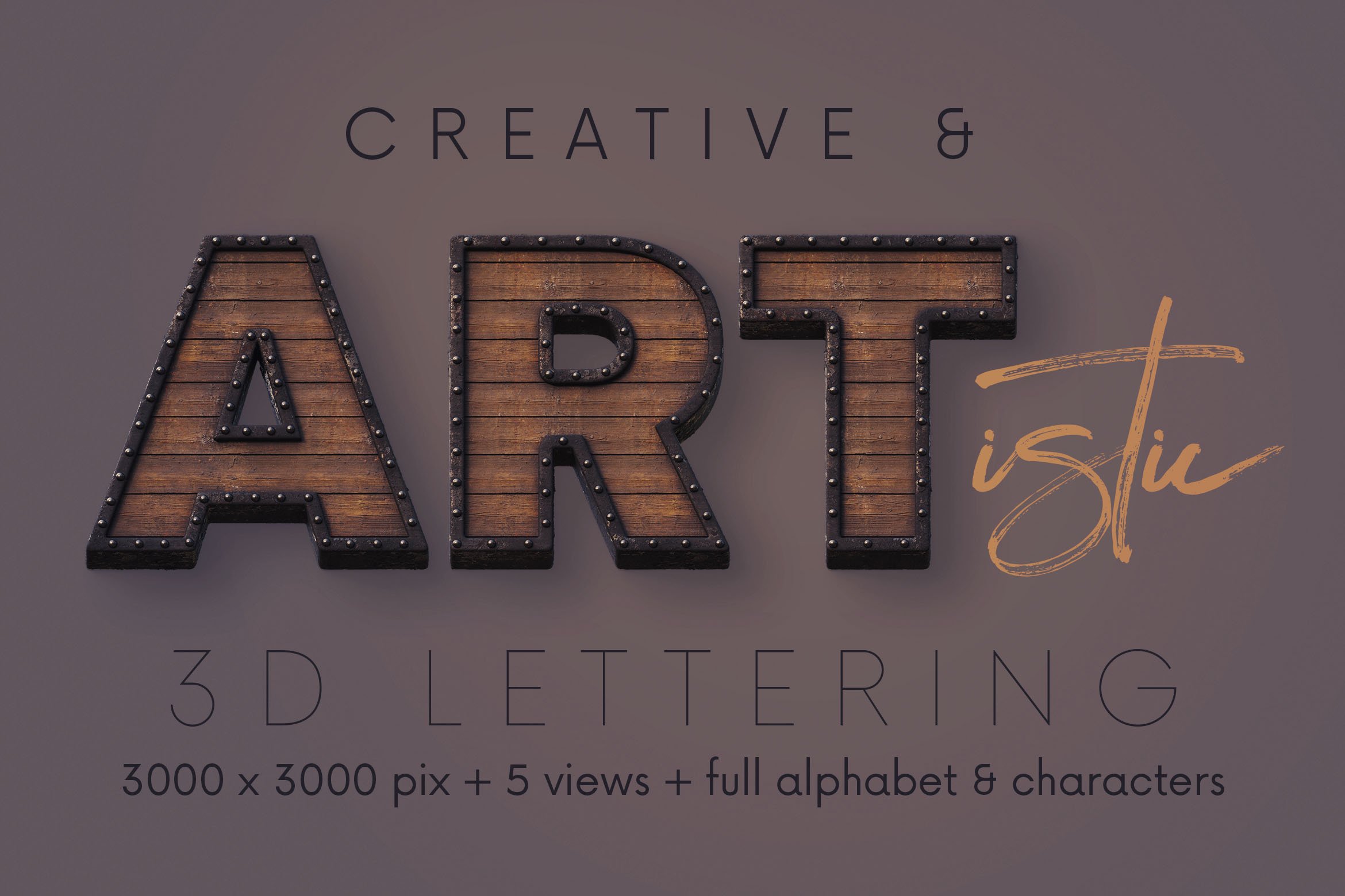 复古木制3D创意游戏字母PNG透明图片素材 Bold & Strong - 3D Lettering_img_2