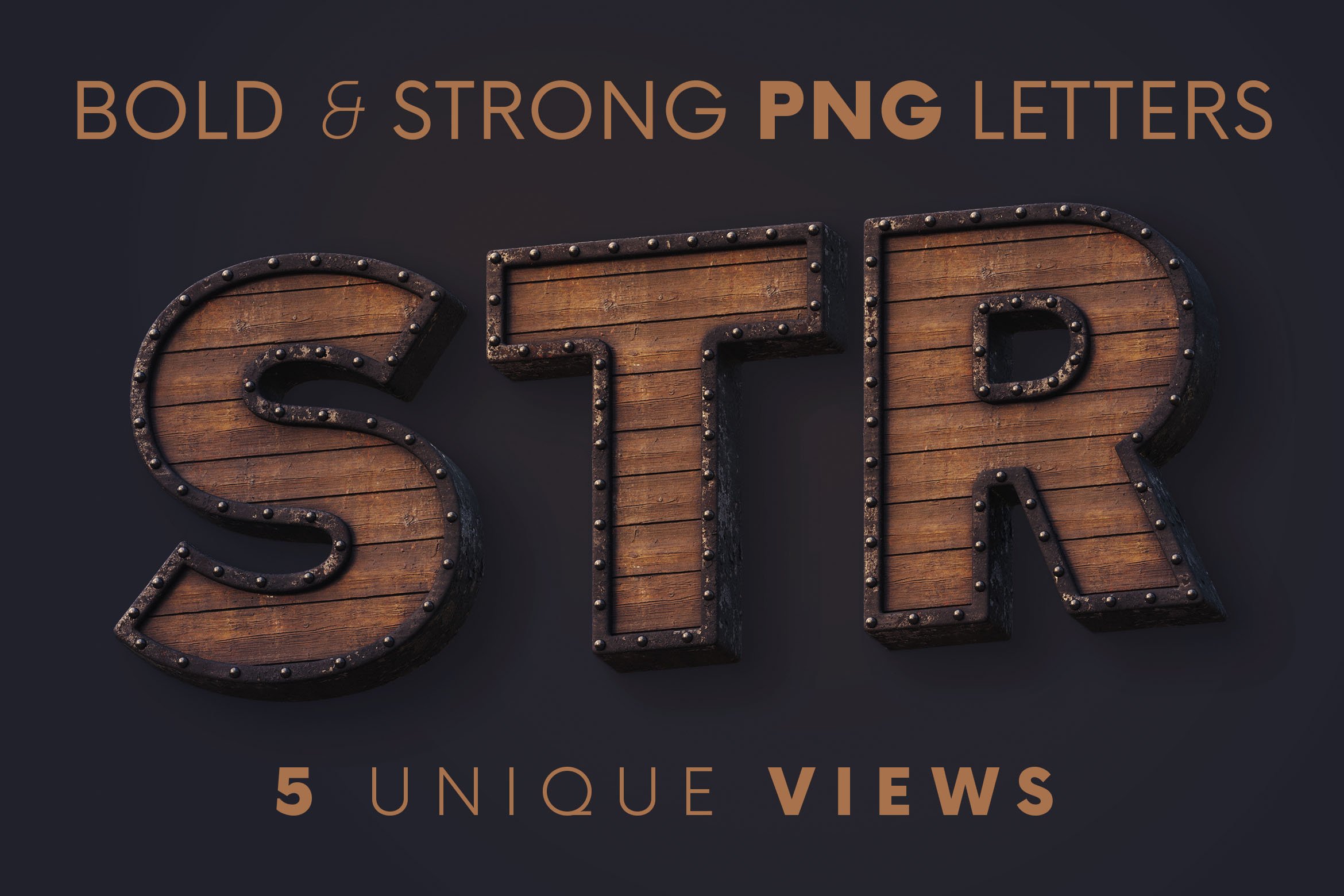 复古木制3D创意游戏字母PNG透明图片素材 Bold & Strong - 3D Lettering_img_2