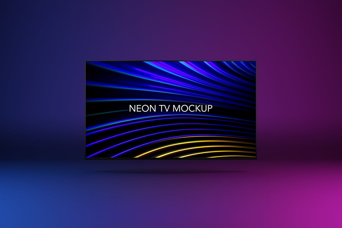 逼真霓虹电视屏幕演示PSD样机模板 Neon TV Mockup_img_2