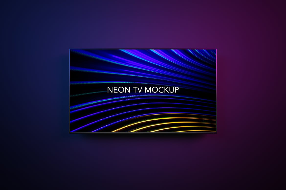 逼真霓虹电视屏幕演示PSD样机模板 Neon TV Mockup_img_2